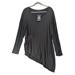 Fashion Nova‎ No Complaints Blouse 1X Black Asymmetric Hem Long Sleeve Crewneck